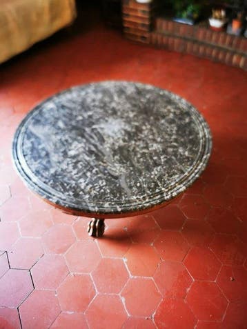 Salontafel - Marmer, Hout, Mahonie - Salontafel ex-guéridon