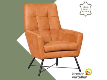 Leren fauteuil Proud - Kenia Rost (oranje), Nieuw, Ophalen of Verzenden, 75 tot 100 cm, Industrieel, Modern