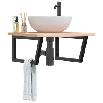 vidaXL Badkamer wandschap staal en massief beukenhout, Verzenden, Nieuw