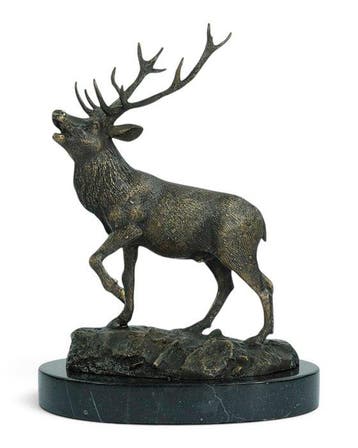 sculptuur, Braying red deer - 2,5 kg - 25 cm - Brons, Marmer