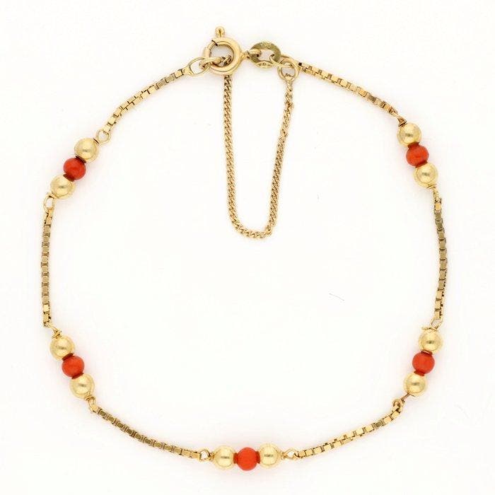 Armband - 14 karaat Geel goud Bloedkoraal - Venetiaanse, Sieraden, Tassen en Uiterlijk, Armbanden