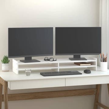 vidaXL Monitorstandaard 100x27x15 cm massief grenenhout wit, Verzenden, Nieuw