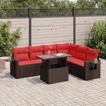 vidaXL 7-delige Loungeset met kussens poly rattan acacia, Verzenden, Nieuw, Loungeset