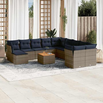 vidaXL 12-delige tuinbankset met kussens, grijs polyrotan, Tuin en Terras, Tuinsets en Loungesets, Verzenden, Nieuw
