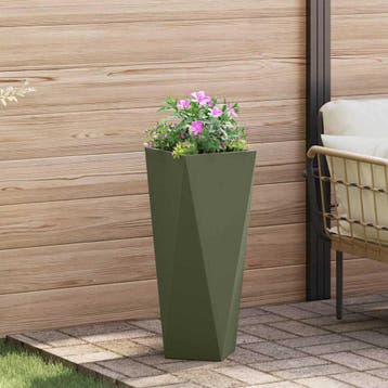vidaXL Plantenbak Olijf Groen 30 x 30 x 75 cm Staal, Verzenden, Minder dan 60 cm, Nieuw, Metaal