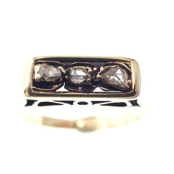 Antieke gouden ring met roos geslepen diamanten; 0,05 ct., Gebruikt, Ophalen of Verzenden, 17 tot 18, Met edelsteen