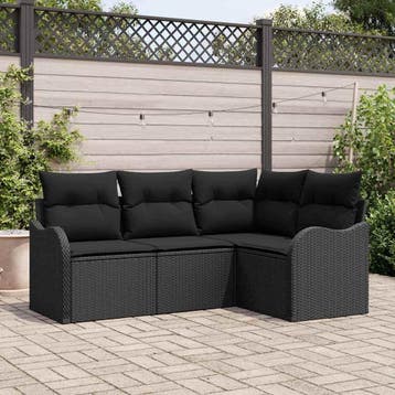 vidaXL Tuin Sofa Set Zwart poly rattan, Verzenden, Nieuw, Rotan, 4 zitplaatsen