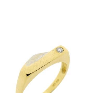 Bicolor gouden ring met diamant, 18 tot 19, Gebruikt, Heer, Ophalen of Verzenden