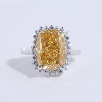 Ring - 14 karaat Witgoud - 5.87ct. tw. Geel Diamant (Fancy, Nieuw