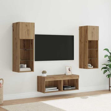 vidaXL TV Wandkasten 4 st Zwart Eiken Bewerkt hout, Minder dan 50 cm, Verzenden, Nieuw, Minder dan 100 cm