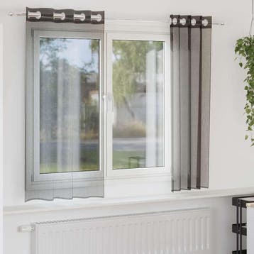 vidaXL Gordijnen Voile met doorvoertules 2 st 140x175 cm, Verzenden, Nieuw, Zwart