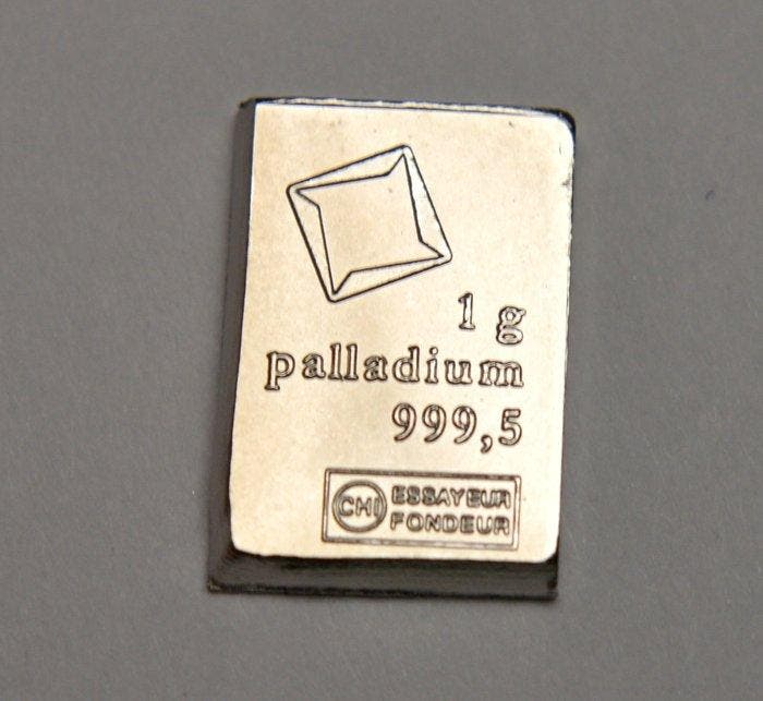 Zwitserland. Valcambi Suisse - .9995 Palladium - 1 gram Bar, Postzegels en Munten, Edelmetalen en Baren