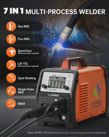 HITBOX MIG200 Lasapparaat: 7-in-1 MIG/MMA/TIG/Spot met LED D, Verzenden, Nieuw