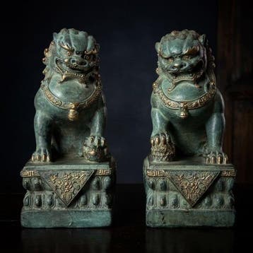 Beeld, Exclusieve Set Foo Dogs - 21 cm - Brons