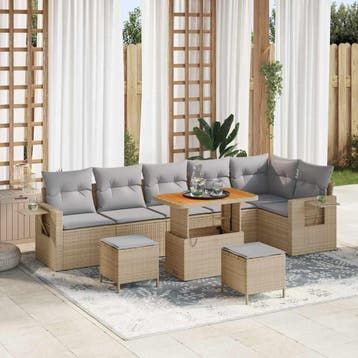 vidaXL Tuinbankenset 11 st Beige en Licht Grijs poly rattan, Verzenden, Nieuw, Rotan, Meer dan 8 zitplaatsen