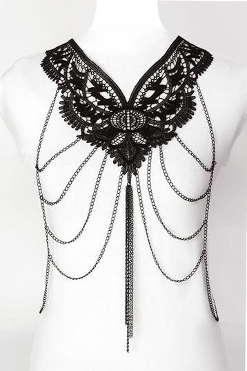 Body Chain Zwart Kant Lace Lichaamsketting Victoriaans Sexy, Kunststof, Verstelbaar, Zwart, Nieuw