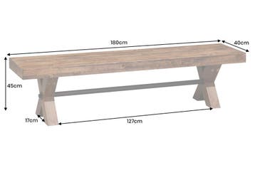 Bank GOLIATH 180 cm, grenenhout, naturel zwart - 46562, Ophalen of Verzenden, Nieuw