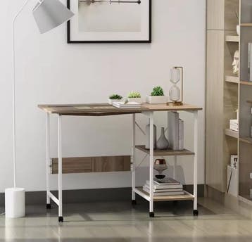 Nieuw Opvouwbaar Bureau op Wielen – 107 cm MDF Tafel Wit, Verzenden, Met wielen, Nieuw