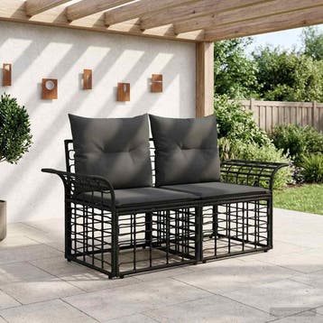 vidaXL Buiten loveseat 2 st 2-Aantal zitplaatsen Zwart en, Verzenden, Nieuw, Rotan, 2 zitplaatsen