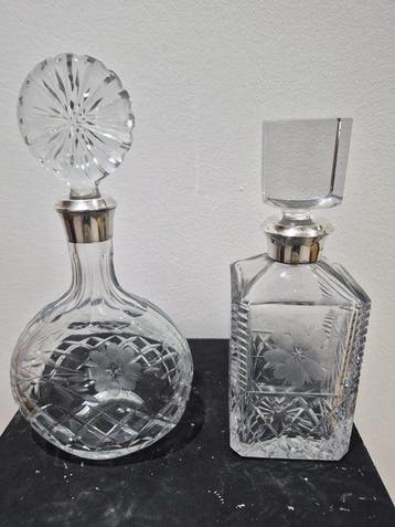 Pair of French Cut Crystal and Silver Decanters – Gaston