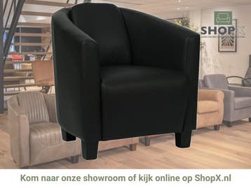 Leren fauteuil Press - Massif Nero (zwart) - Poten hout, Huis en Inrichting, Fauteuils, Nieuw, Ophalen of Verzenden, Eigentijds, Klassiek, Retro, Romantisch, Vintage
