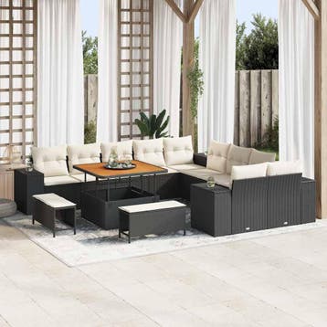 vidaXL Tuin Sofa Set 13 st Zwart en Crème poly rattan, Tuin en Terras, Verzenden, Nieuw, Rotan, 3 zitplaatsen