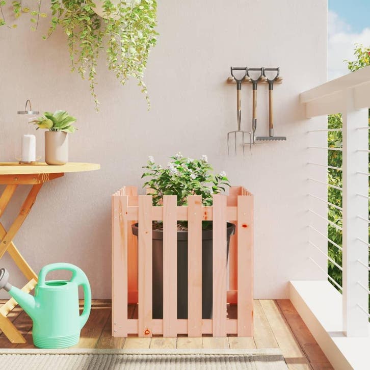 vidaXL Plantenbak met hekontwerp 60x60x60 cm massief, Tuin en Terras, Bloembakken en Plantenbakken, 60 tot 100 cm, Nieuw, Hout