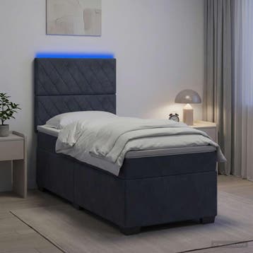 vidaXL Boxspring Bed met Matras en LED Donkergrijs 90 x 190, Verzenden, Nieuw, Stof