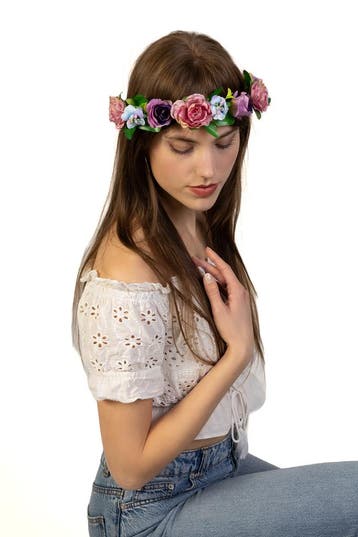 KIMU® Glitter Bloemenkrans Haar Rozenkrans Paars Paarse Bloe, Ophalen of Verzenden, Nieuw, Carnaval, Accessoires