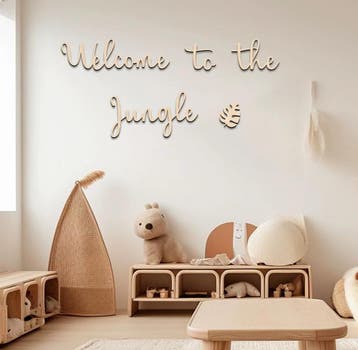 Houten wand tekst decoratie Welcome to the Jungle, Ophalen of Verzenden, Nieuw, Wanddecoratie