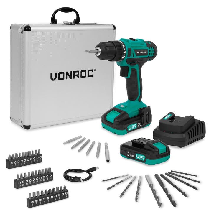 Accuboormachine 20V | Incl. 2x 2.0Ah accu, snellader en 46, Doe-het-zelf en Verbouw, Gereedschap | Boormachines, Nieuw, Verzenden