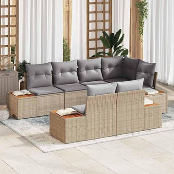 vidaXL Tuinbankenset 7 st 7-Aantal zitplaatsen Beige en, Verzenden, Nieuw, Rotan, 7 zitplaatsen