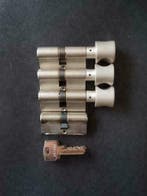 4 gelijksluitende cilinders 3 met knop 1 zonder 6 sleutels, Verzenden, Nieuw, Koper of Messing, Slot