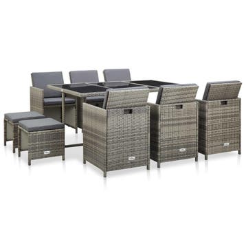 vidaXL 11-delige Tuinset met kussens poly rattan grijs, Verzenden, Nieuw, Tuinset
