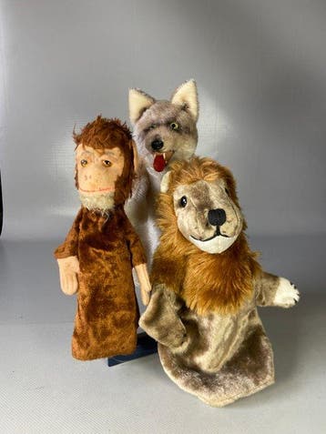Steiff - Pluche speelgoed 3 Anciennes Marionnettes à Main, Antiek en Kunst