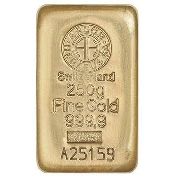 250 gram - Goud .999 - Argor-Heraeus, Switzerland, 250g, Postzegels en Munten, Edelmetalen en Baren