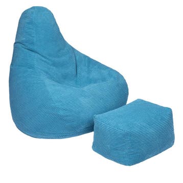 Highback Zitzak Stoel incl. Poef Corduroy Stof - Teal, Verzenden, Nieuw