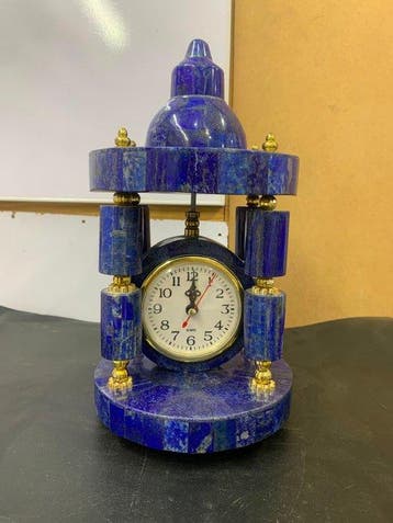 lapis lazuli Tafelklok met ingelegde mozaïek - Hoogte: 28 cm