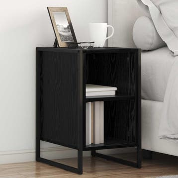 vidaXL Nachtkastje Zwart Eiken 39.5 x 30 x 50 cm Bewerkt, Minder dan 45 cm, Verzenden, Nieuw, Minder dan 55 cm