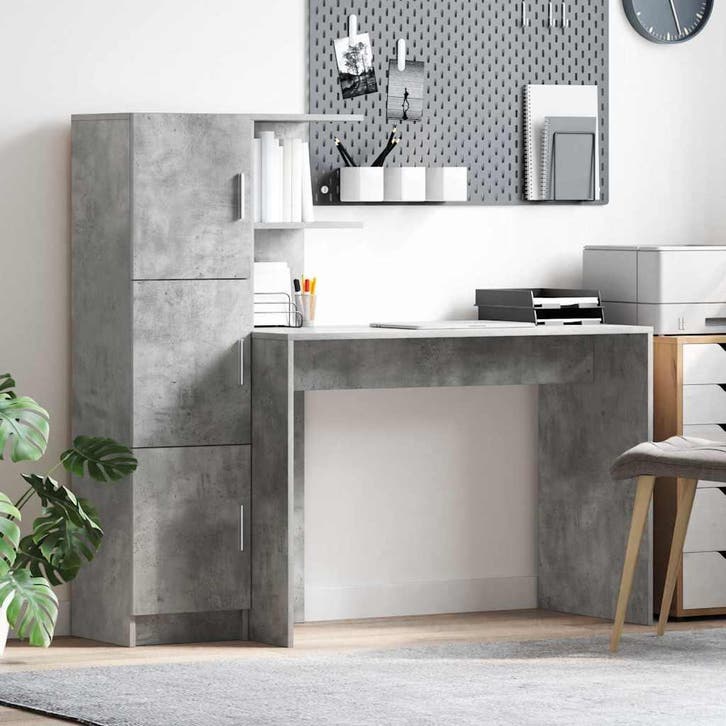 vidaXL Bureau 2 pcs Beton Grijs, Huis en Inrichting, Bureaus, Nieuw, Verzenden
