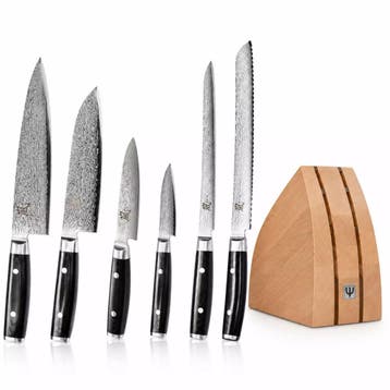 Yaxell Ran Messenset – 7-delig – Beukenhouten Messenblok, Ophalen of Verzenden, Nieuw, Hout, Bestekset