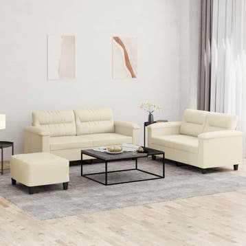 vidaXL 3-delige Loungeset met kussens kunstleer crème, Huis en Inrichting, Verzenden, Nieuw, Vierpersoons of meer, Leer