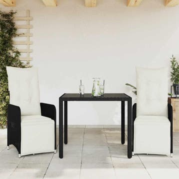 vidaXL 3-delige Bistroset met kussens poly rattan zwart, Verzenden, Nieuw, 2 zitplaatsen