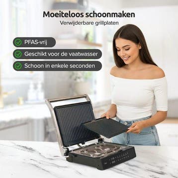 Olvy Contactgrill XL - Uitneembare PFAS-vrije platen - 180º, Verzenden, Zo goed als nieuw