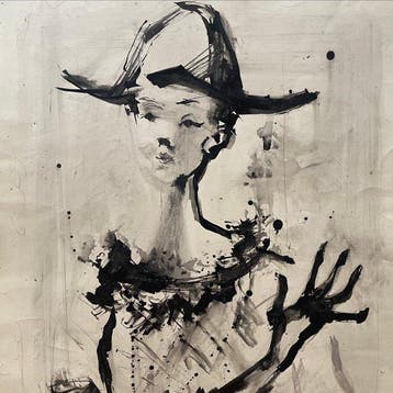 Yves Ganne (1931-2019) - Portrait délégante au chapeau et, Antiek en Kunst