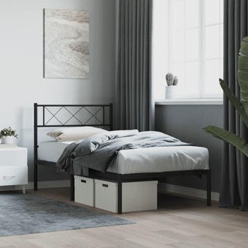 vidaXL Bedframe met hoofdbord metaal zwart 75x190 cm, Huis en Inrichting, Eenpersoons, Verzenden, Zwart, Nieuw
