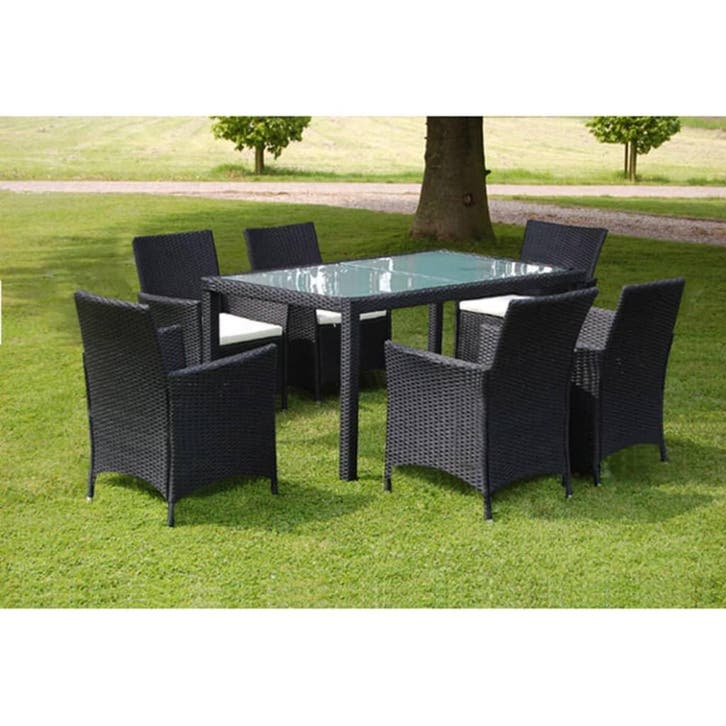 vidaXL 7-delige Tuinset met kussens poly rattan zwart, Tuin en Terras, Tuinsets en Loungesets, Tuinset, Nieuw, 6 zitplaatsen, Verzenden