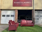 Bankstel Leolux Paian bordeaux leer 3 +2 zit banken ZGAN, Design, Rechte bank, Vierpersoons of meer, Leer