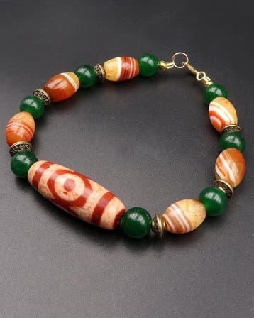 Smaragd, Agaat - Boeddhistische armband - Dzi 3 ogen -