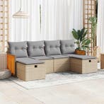 vidaXL 6-delige Loungeset met kussens poly rattan beige, Verzenden, Nieuw, Rotan, Loungeset